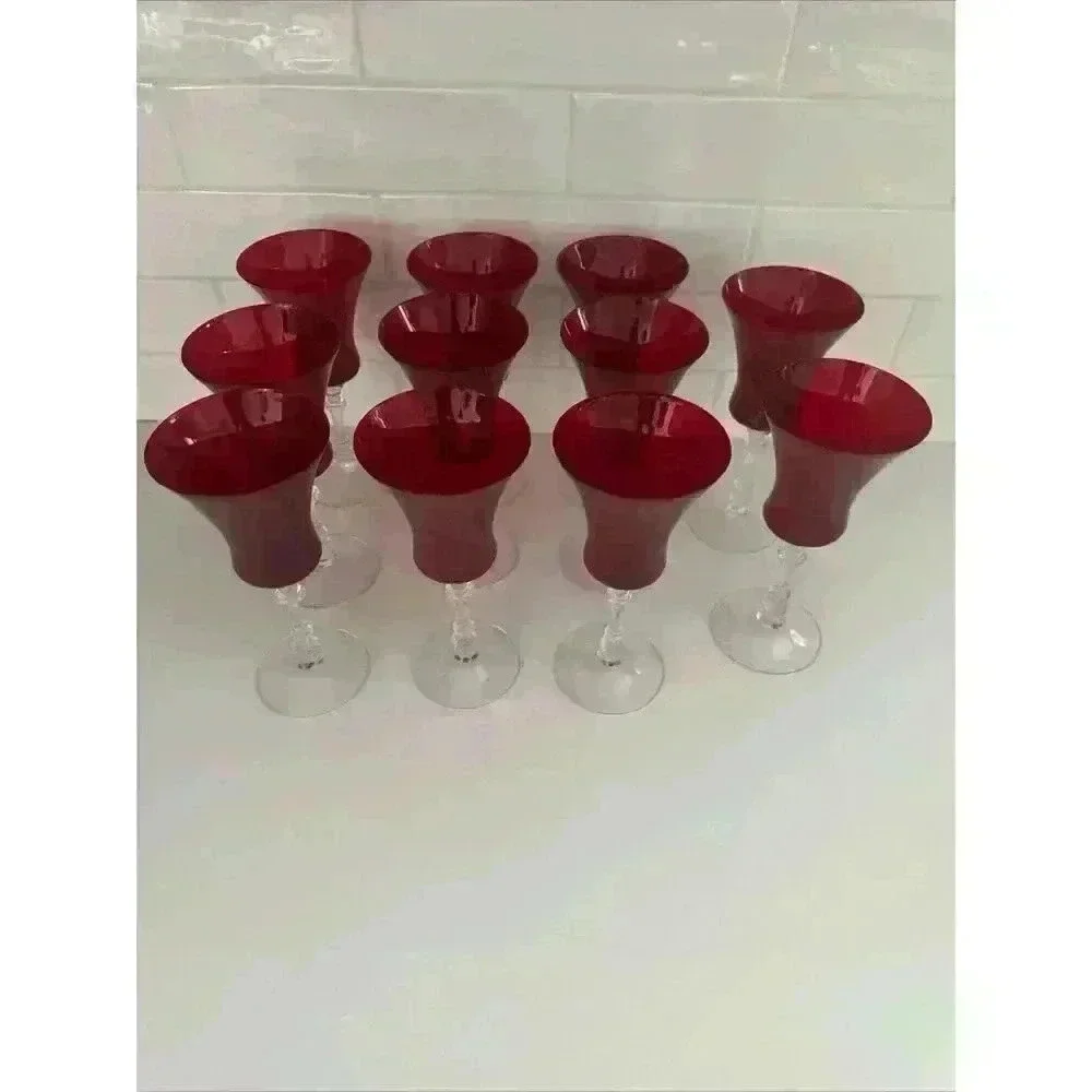 Cambridge Glass Hadron Ruby‎ Red Water Glasses Vintage Set Of 11